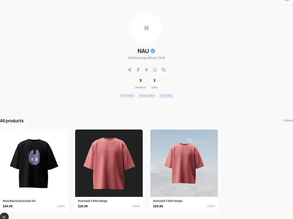 A real 3DMockups storefront with its products and prices